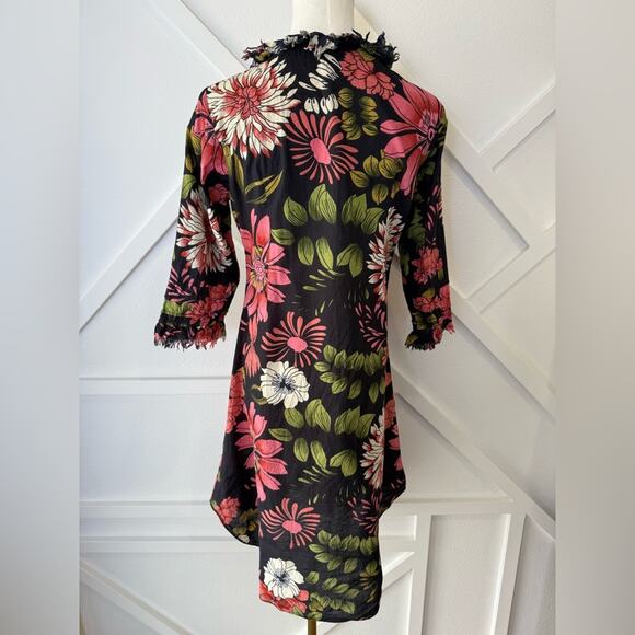 At Last… Annabel Cotton Kaftan Tunic Dress In Black Floral Size UK 8 US 4 - Picture 7 of 11